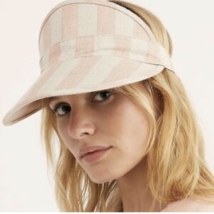 Free People Brixton Monroe Linen Visor Hat Pink Cream Stripe BNWT SO 1 Left!